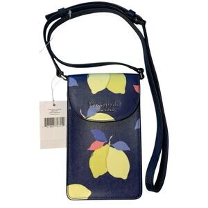 NWT Kate Spade Navy Lemon Print Leather Flap Phone Crossbody